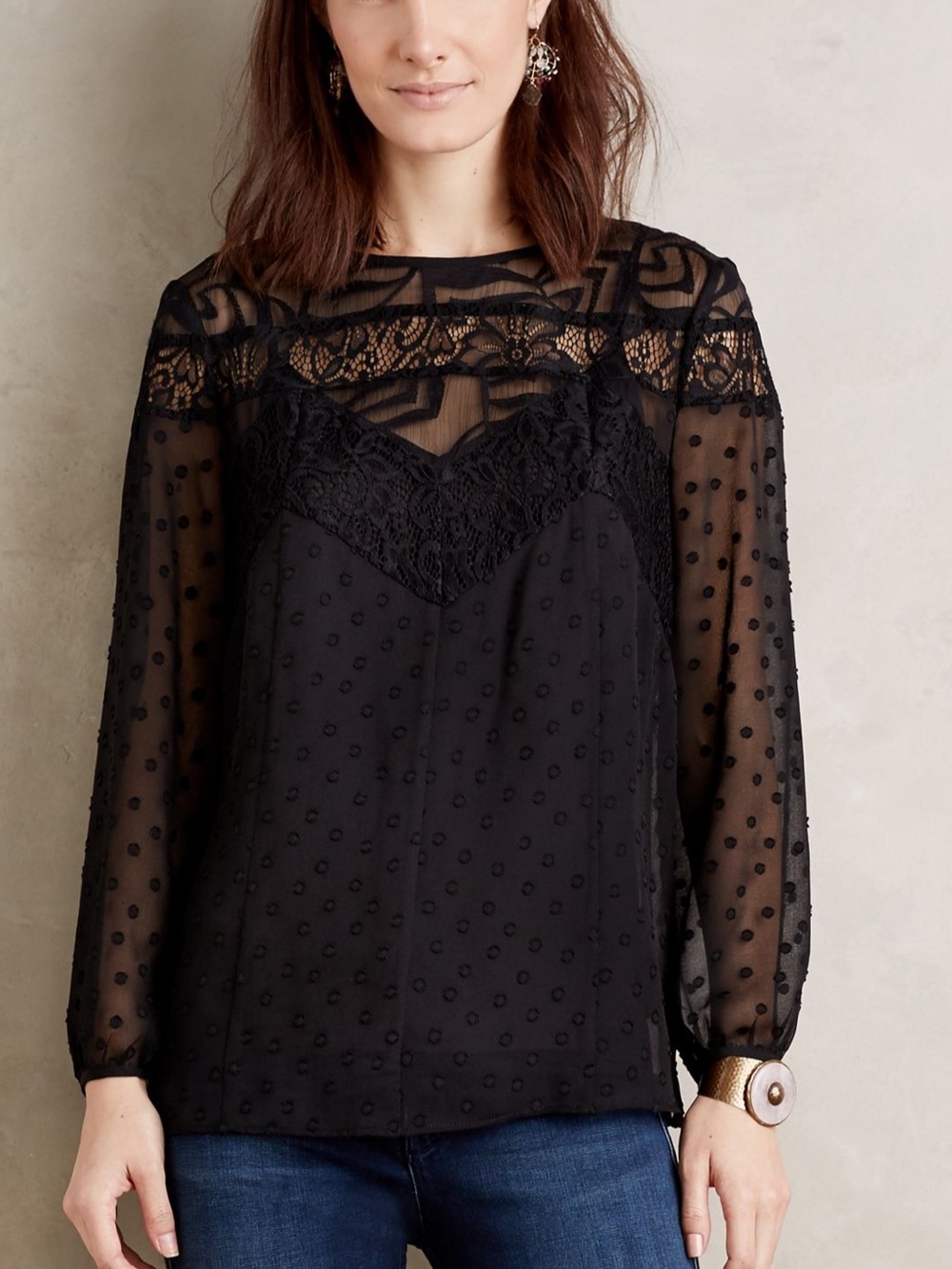Anthropologie HD in Paris Verona Black Lace Peasant Top Boho Witchy Size 0